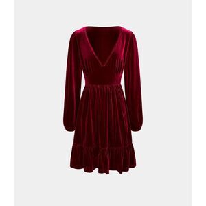 Halara NWT Everyday Deep V Neck Long Sleeve Ruffled Hem Red‎ Velvet Small